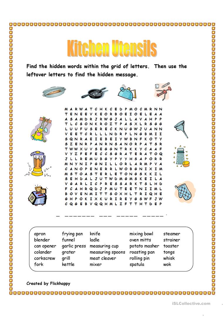 Kitchen Utensils Worksheets
