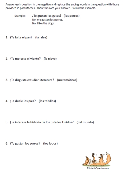 26 Gustar Worksheet, Translate English Sentences With Gustar