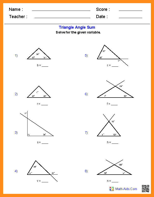 27 Awesome Worksheet Triangle Sum And Exterior Angle Theorem Free