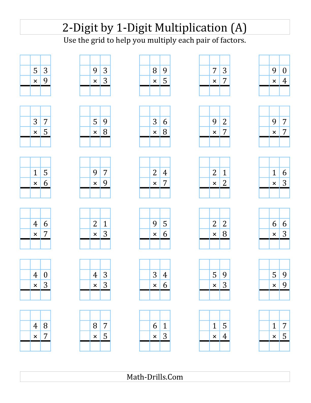 2 Digit By 1 Digit Multiplication Worksheets 3rd Grade 232507