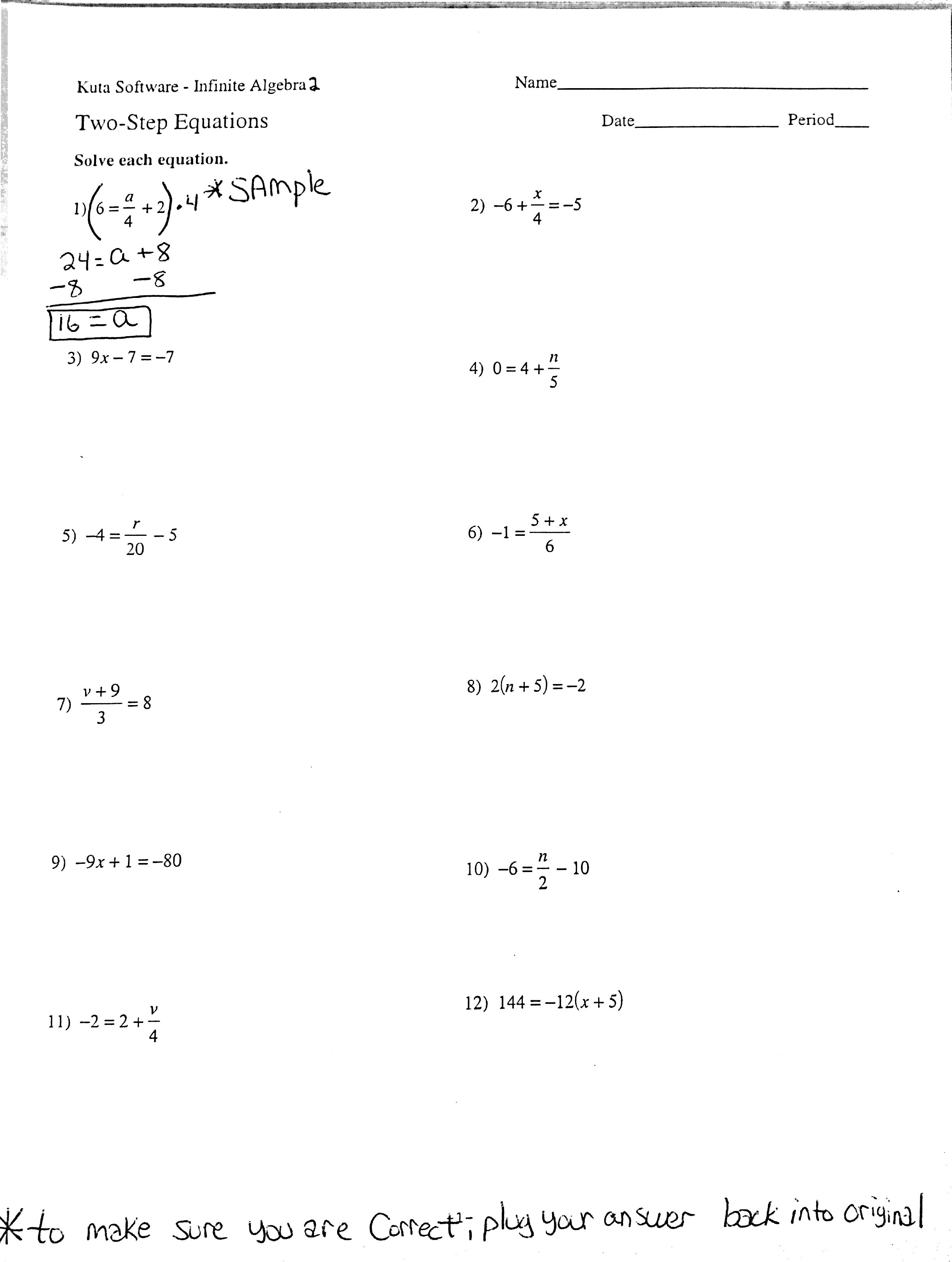 2 Step Algebraic Equations Worksheets The Best Worksheets Image | Free ...