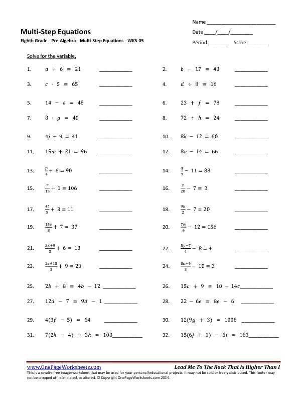 3 Step Equations Worksheets 3 Step Equations Worksheets