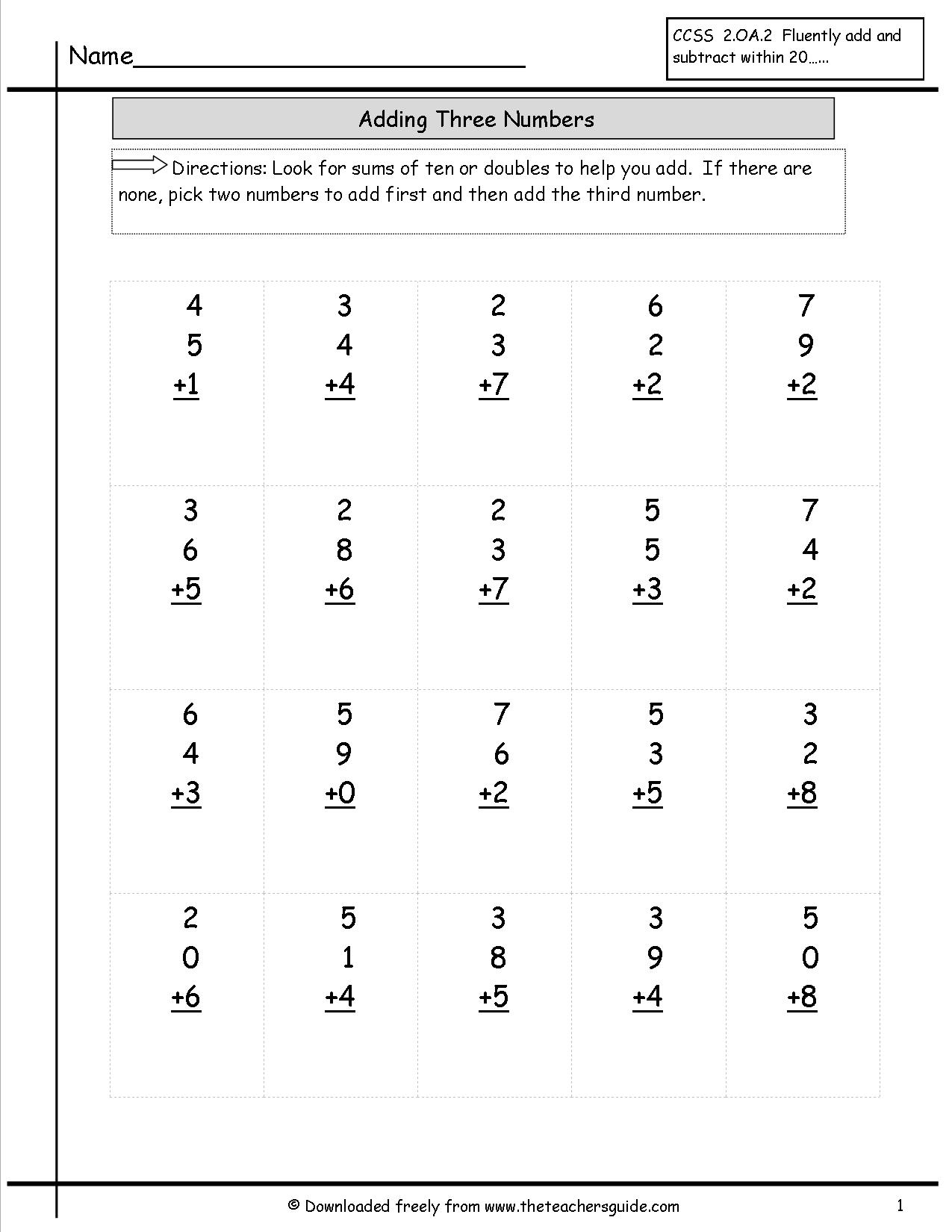 Free Google Printable Adding Three Numbers