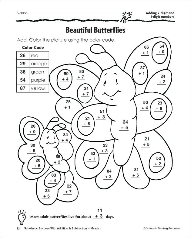Addition Coloring Worksheets Two Digit Addition Coloring