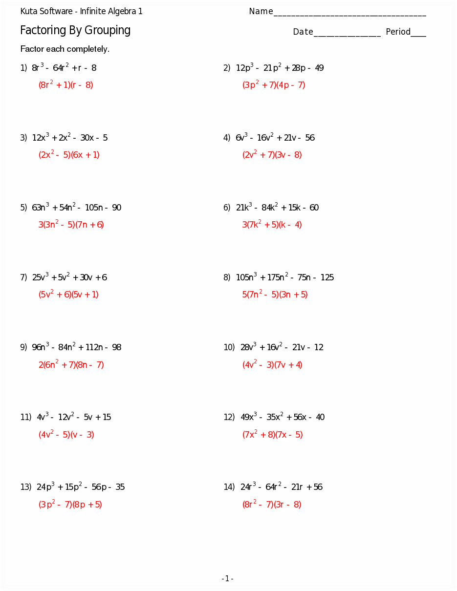 Algebra 1 factoring worksheets