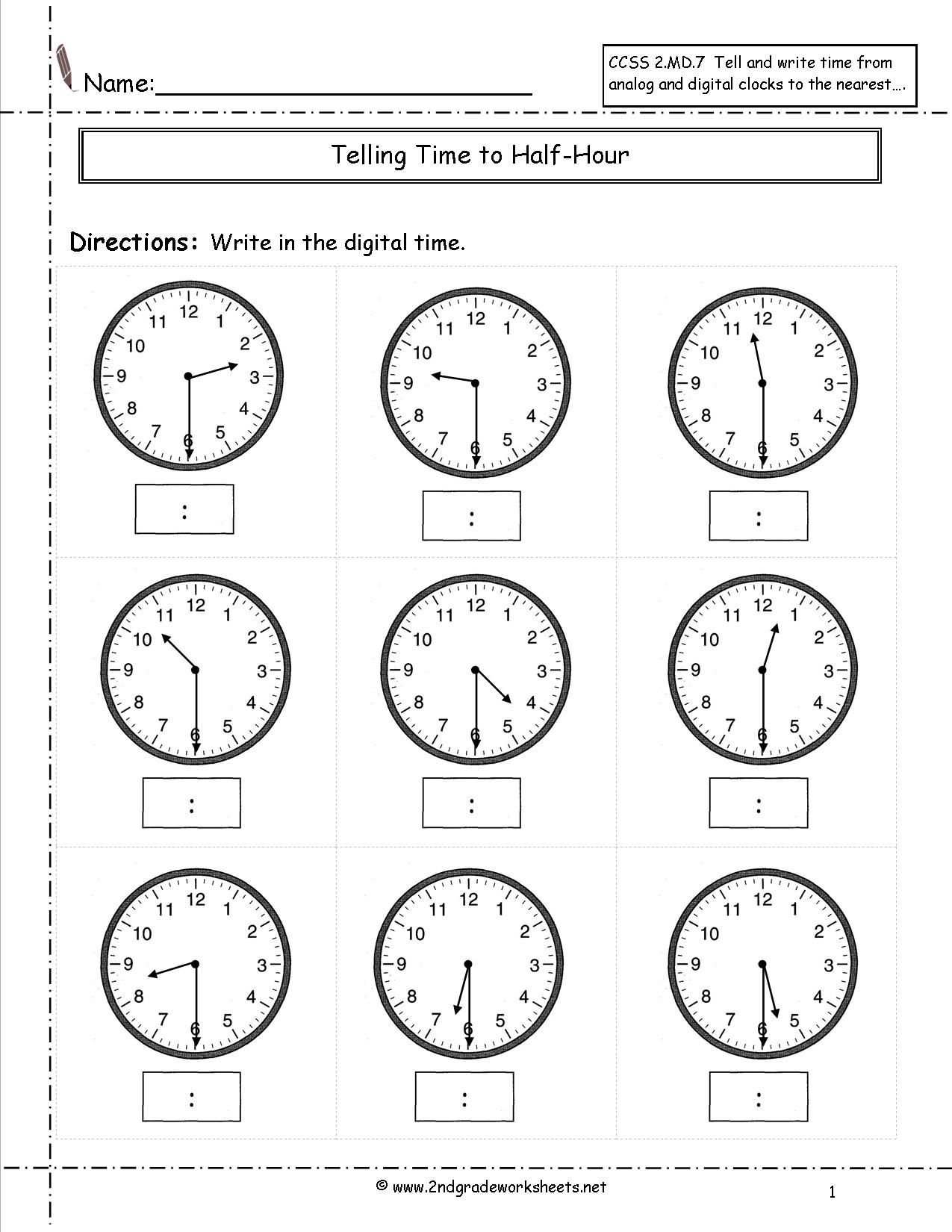 Analog Clock Worksheets 2nd Grade 30209