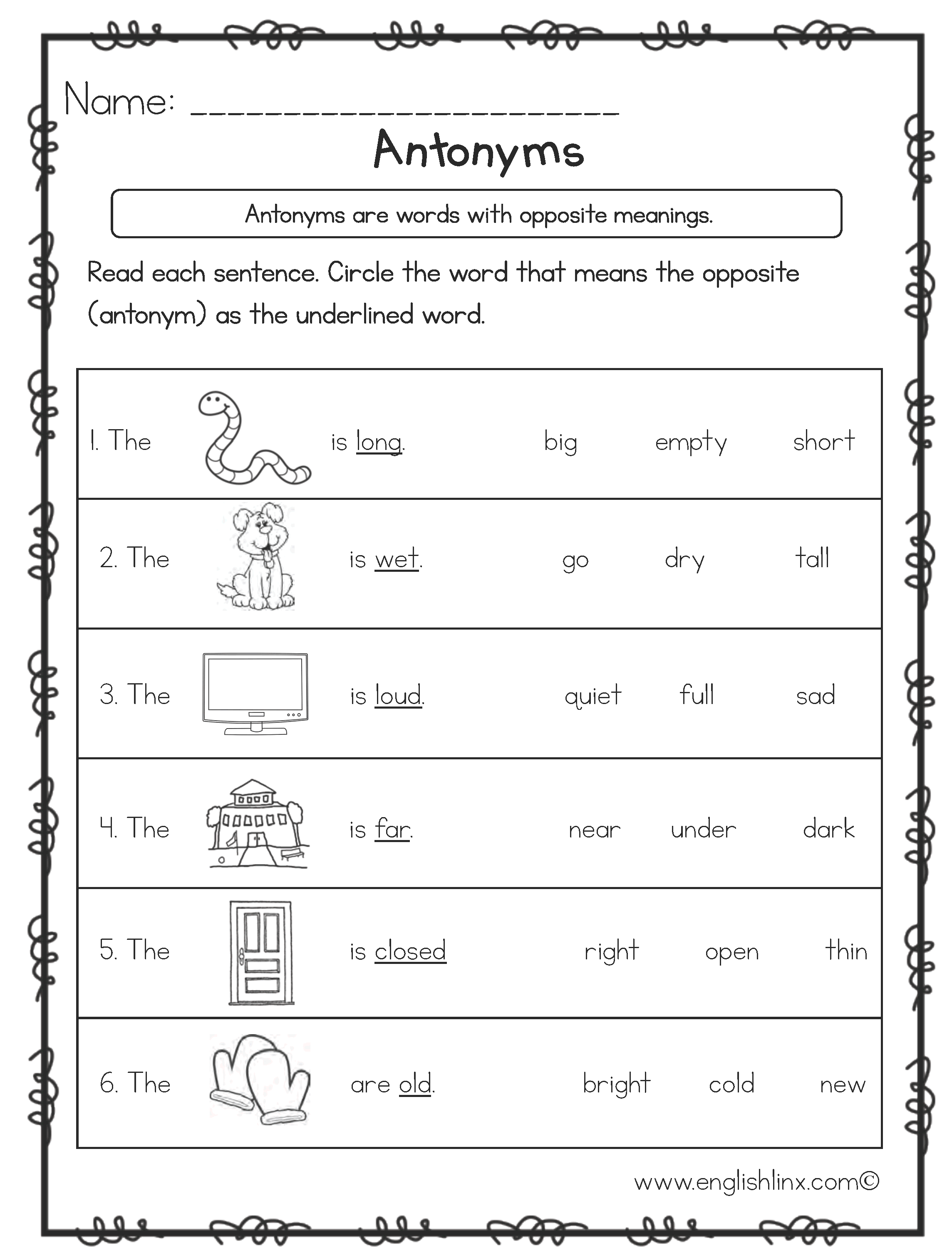 Antonym Worksheets For 1st Grade 1219015