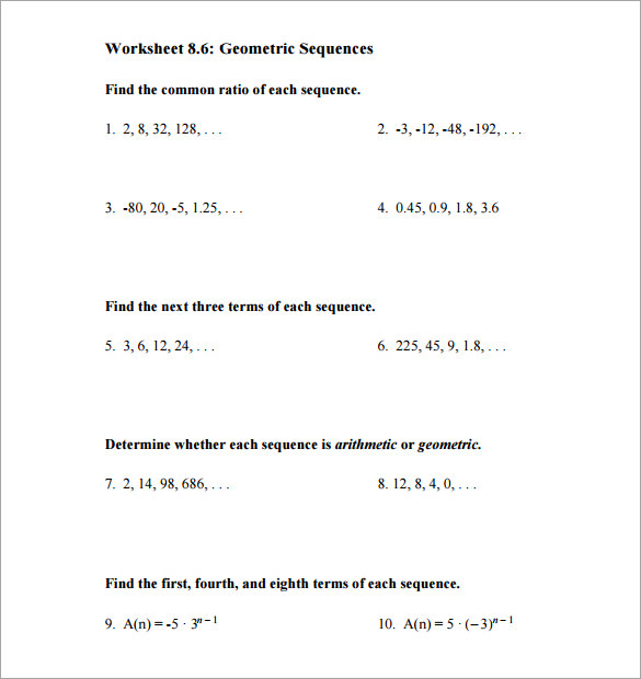 Arithmetic Geometric Sequence Worksheet Pdf  572166