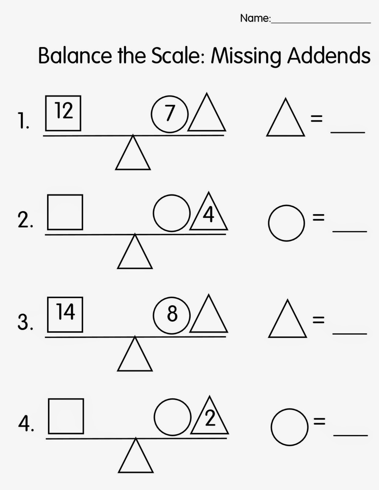 Balance scales worksheets