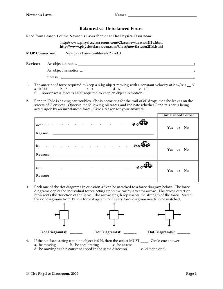 Balanced Forces Worksheet 1295483