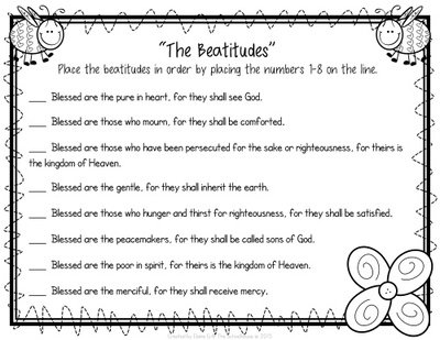 Beatitudes Printable Worksheets