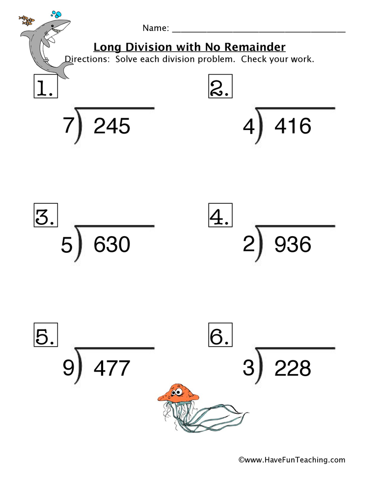 Best Ideas Of Long Division Worksheets Without Remainders