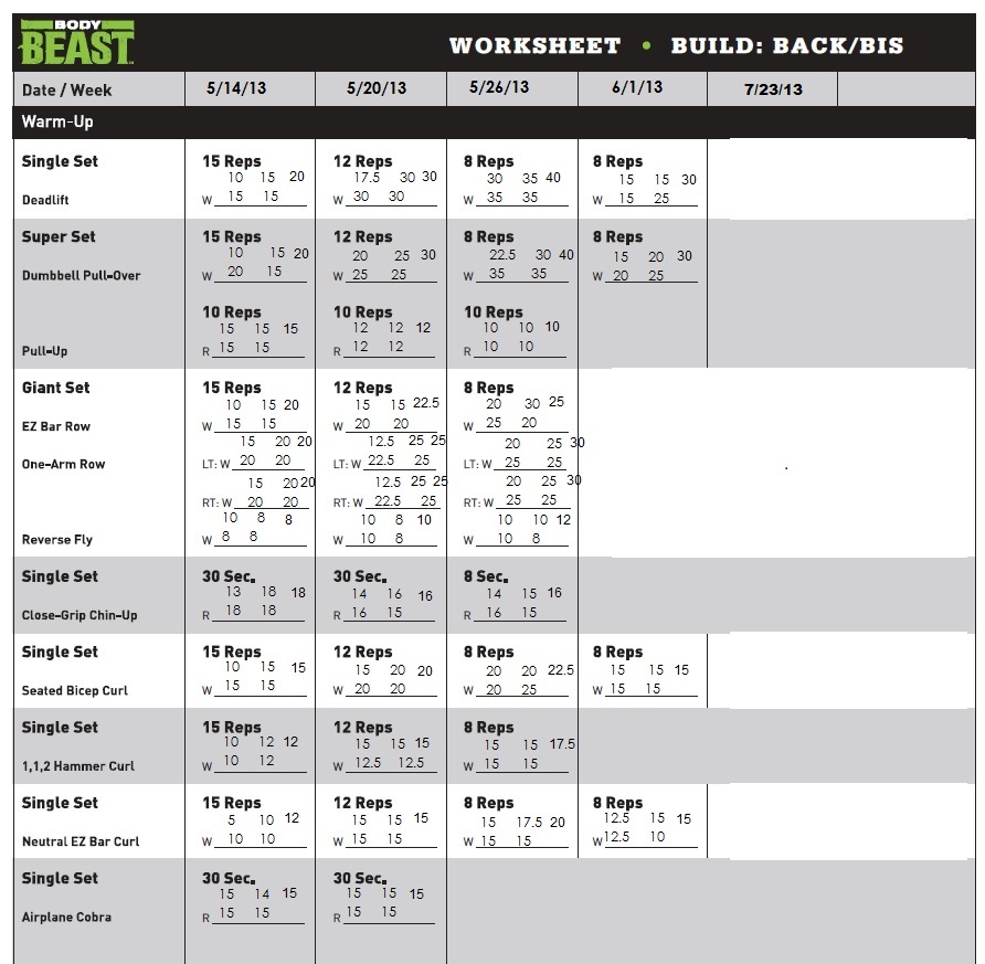 Body Beast Worksheets Download