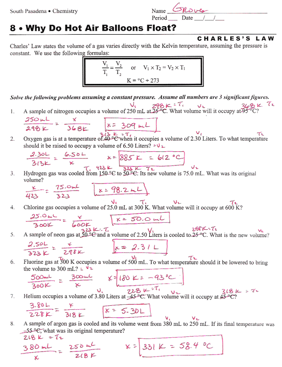 Boyle S Law Worksheet Answer Key And Work  548574