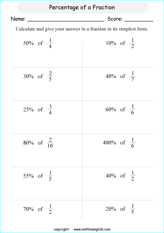 Calculate The Percentage Of These Fractions Given The Fraction And