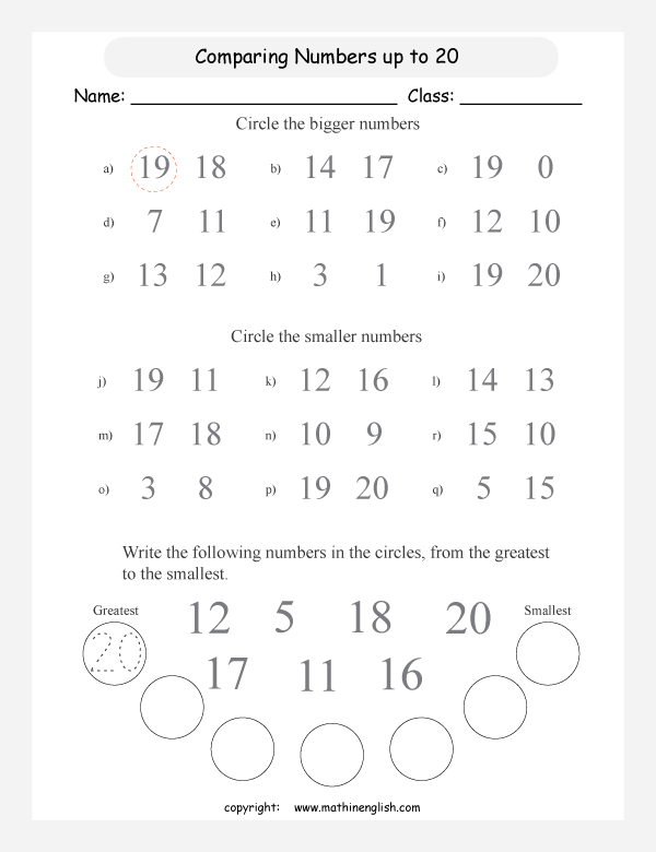 Collection Of Math Worksheets Bigger Smaller Numbers