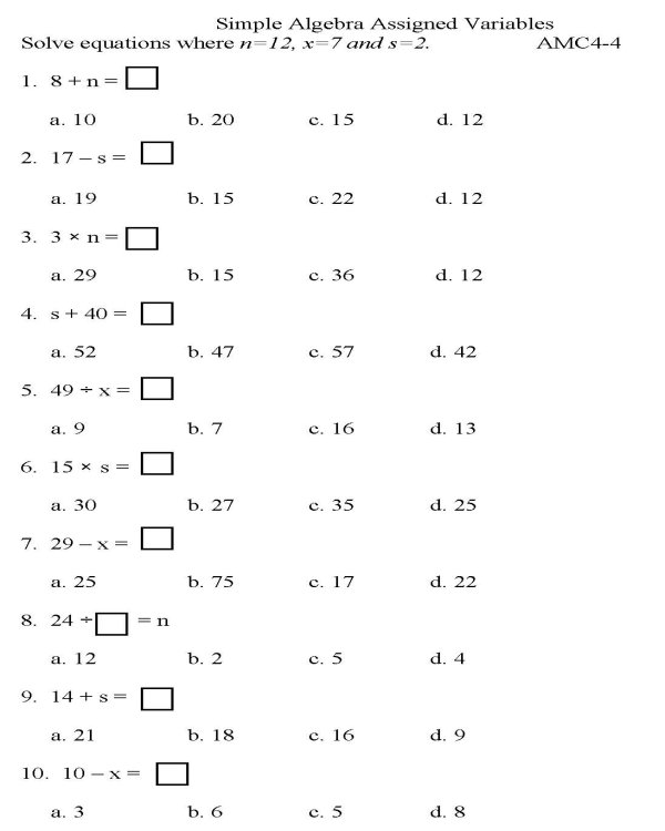 Collection Of Math Worksheets For Beginning Algebra