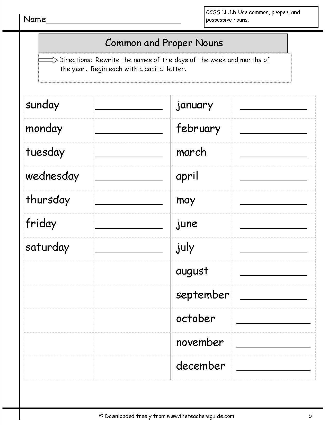 Common Nouns Worksheets For Kindergarten 146370