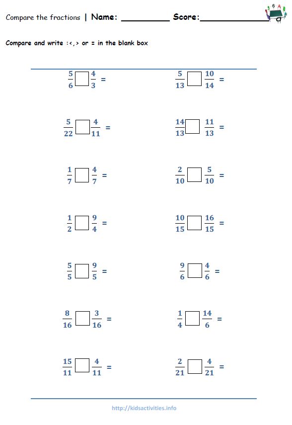 Comparing Fractions Worksheet 5th Grade