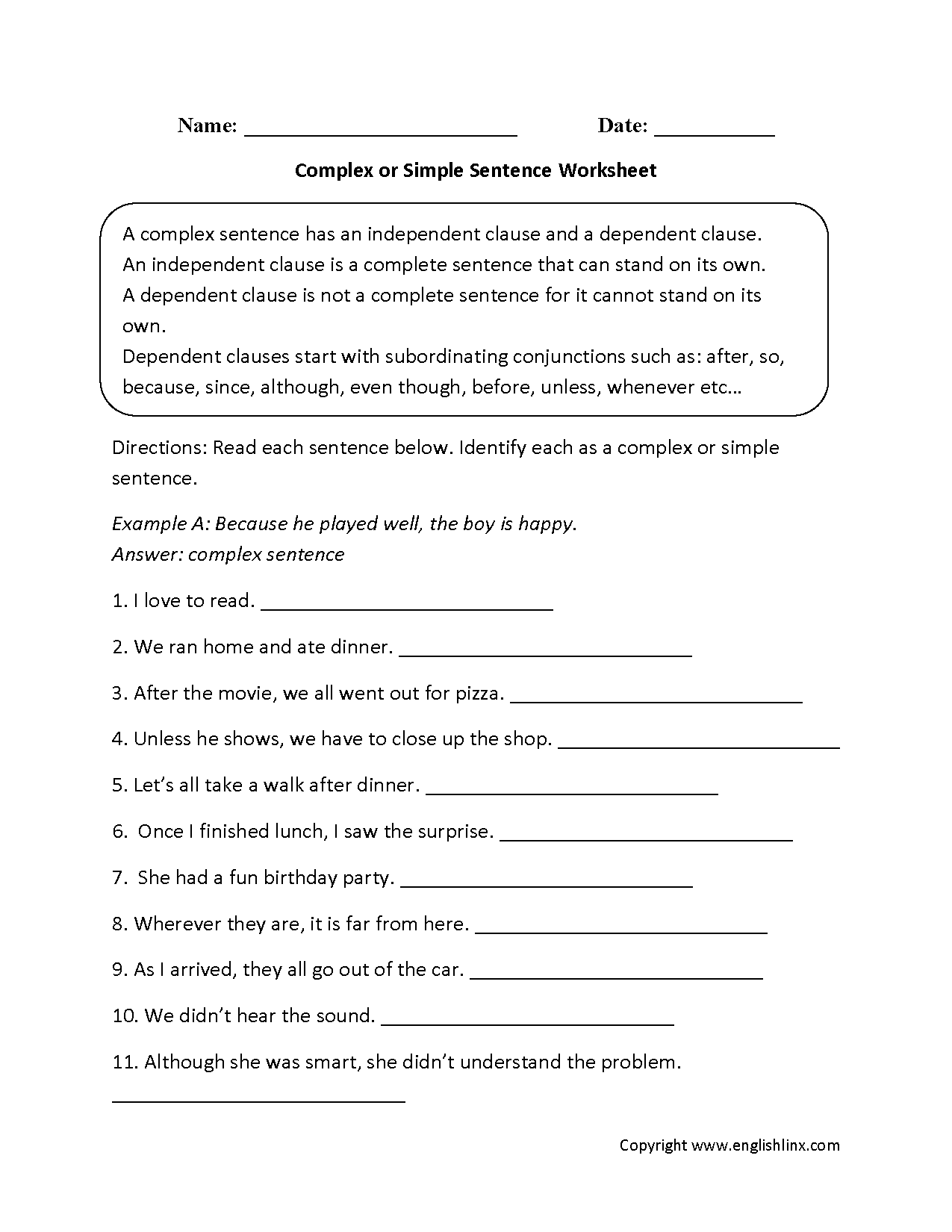 Complex Or Simple Sentences Worksheet Mona Free Worksheets Samples, Simple