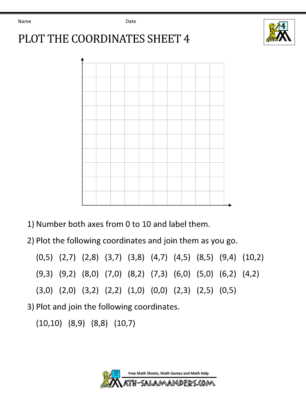 Coordinates Worksheet Year 4 342403