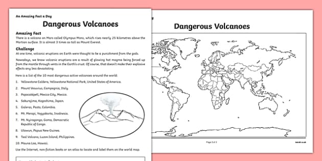 Dangerous Volcanoes Worksheet   Activity Sheet Pack, Worksheet
