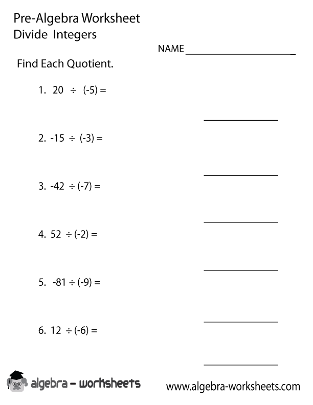 Division Pre Algebra Worksheet Printable, Beginning Algebra