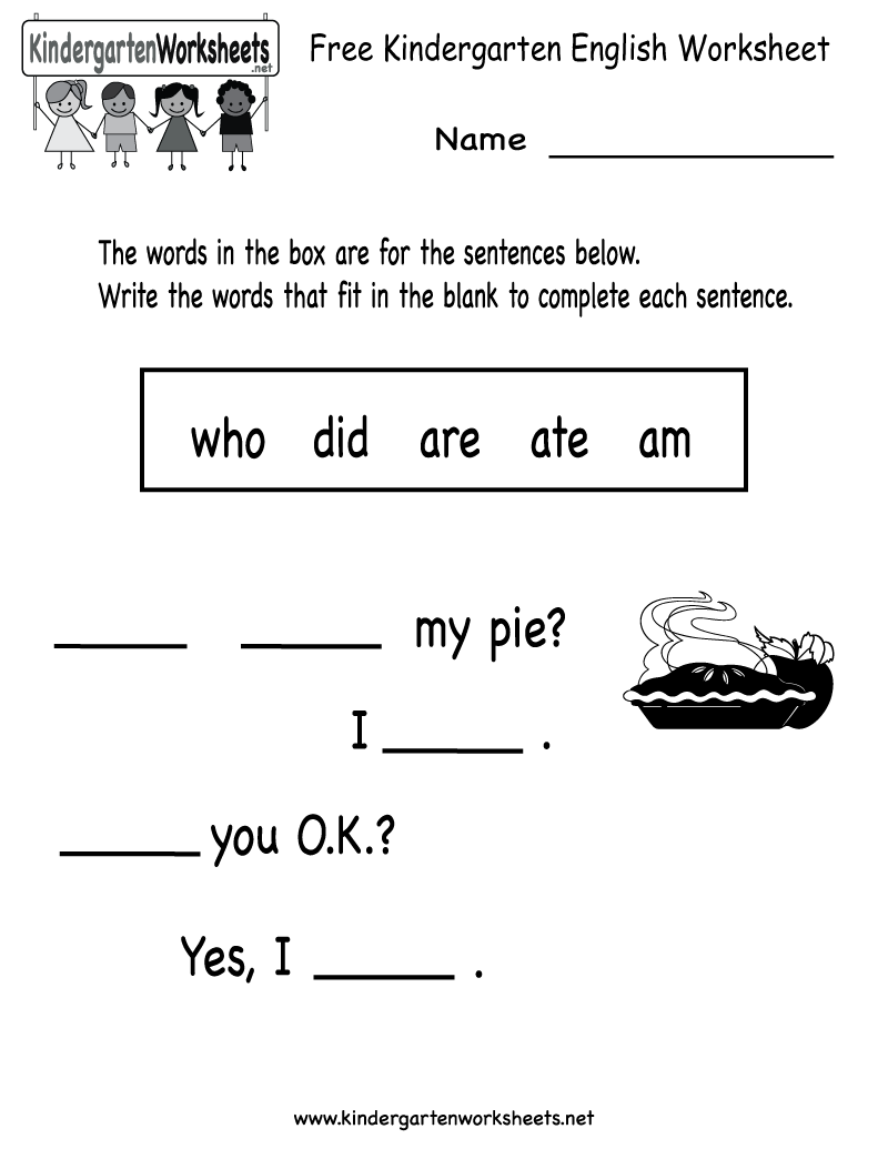 English Printable Worksheets For Kindergarten  1013420