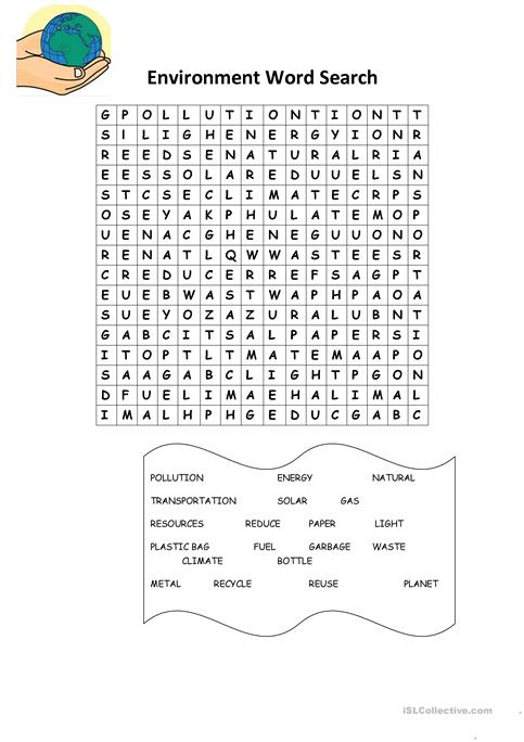 Environment Wordsearch Worksheet