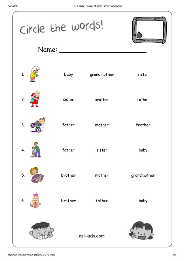 Esl Preschool Family Worksheets 320515