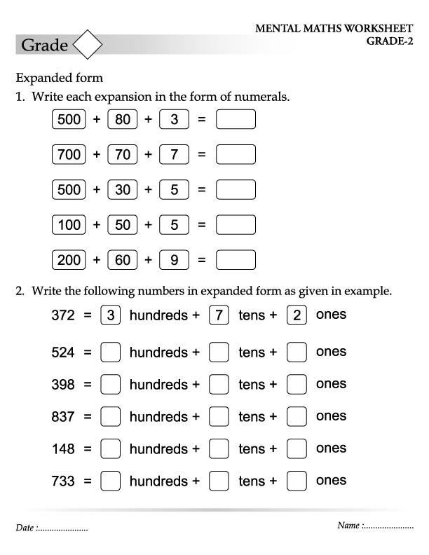 Expanded Form Math Worksheets Grade 2 504238