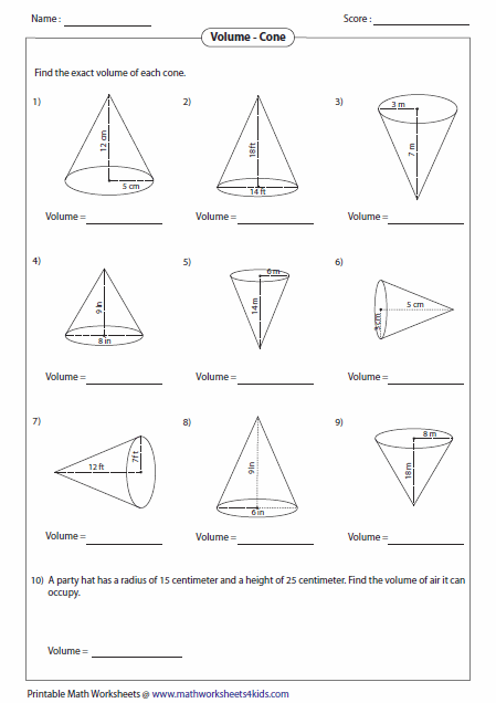 Find Volume Of Cone