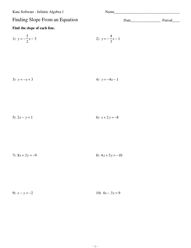 Finding Slope From An Equation Worksheet The Best Worksheets Image