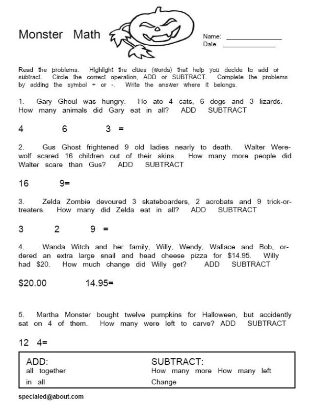 Free Halloween Math Worksheets Grade 6 672948