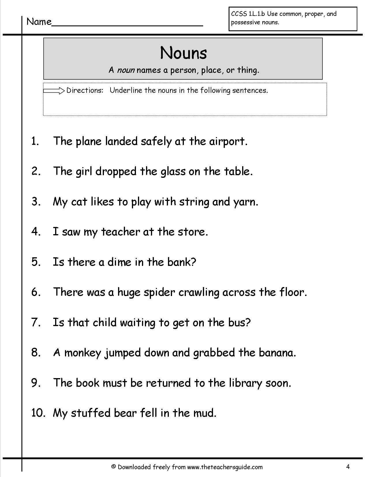 Free Kindergarten Worksheets On Nouns 1372936 | Free Worksheets Samples