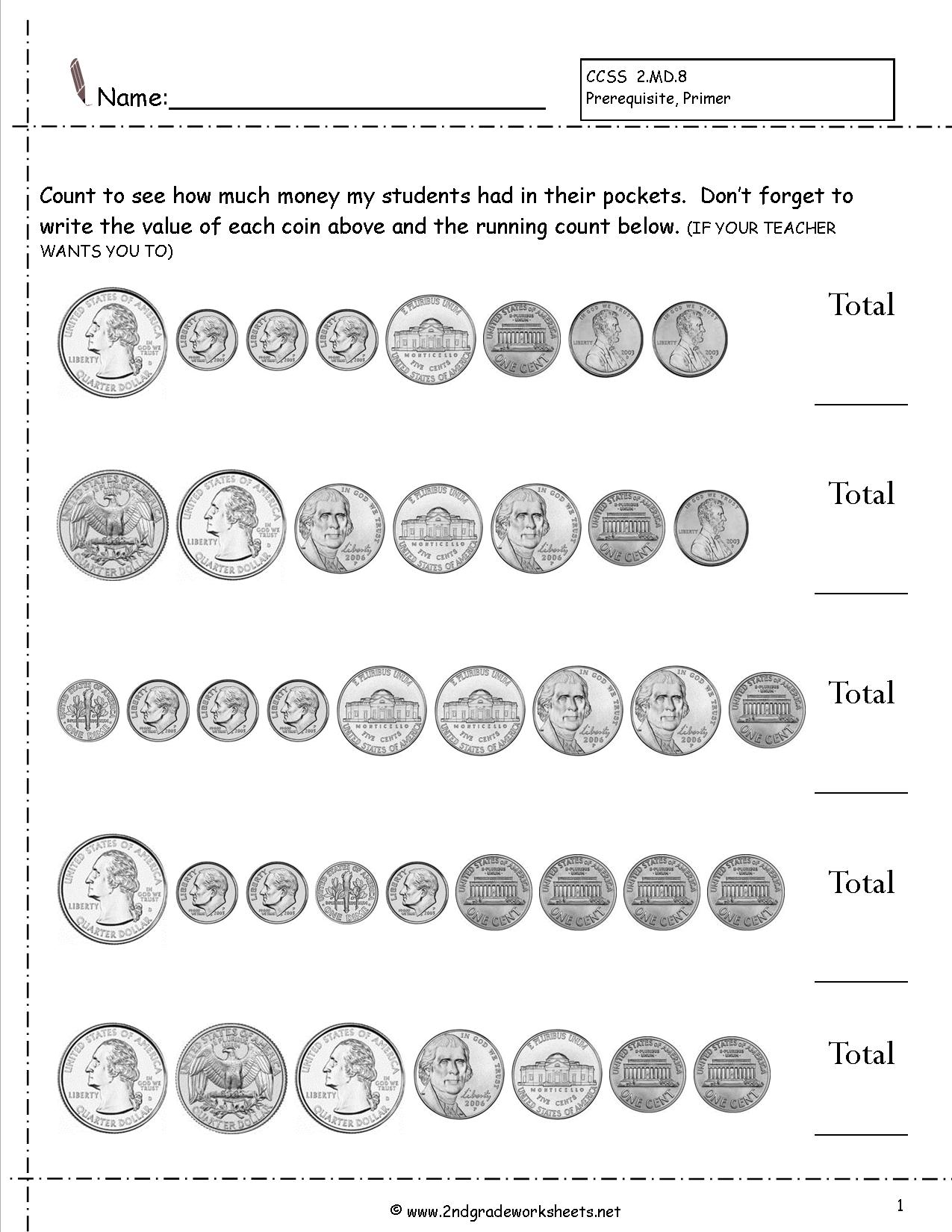Free Math Worksheets 2nd Grade Counting Money 1358415