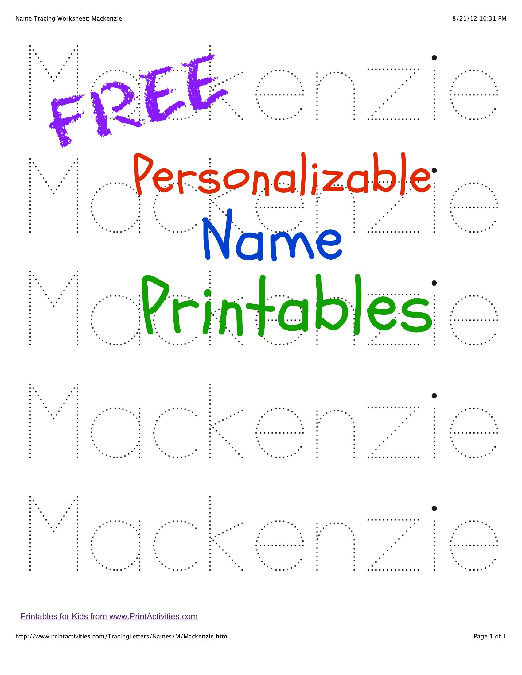 Free Name Tracing Worksheets For Preschool 541256
