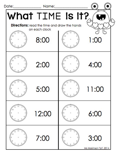 Free Printable Kindergarten Telling Time Worksheets | Free Worksheets ...