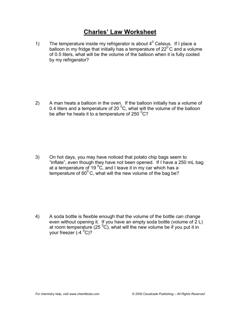 Gas Law Worksheets 1446069