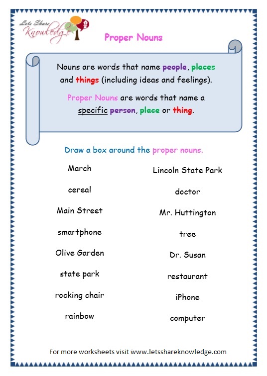 Grade 3 Grammar Topic 7 Proper Nouns Worksheets Free