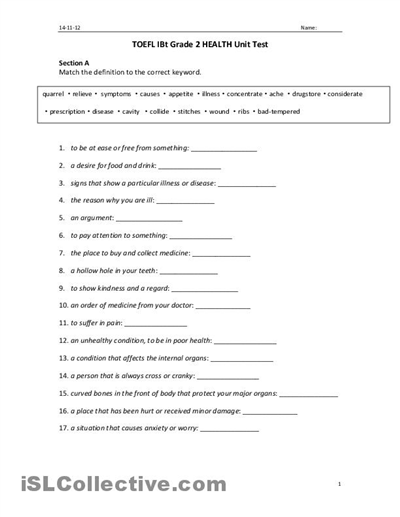 Health Worksheets For Middle School  319699