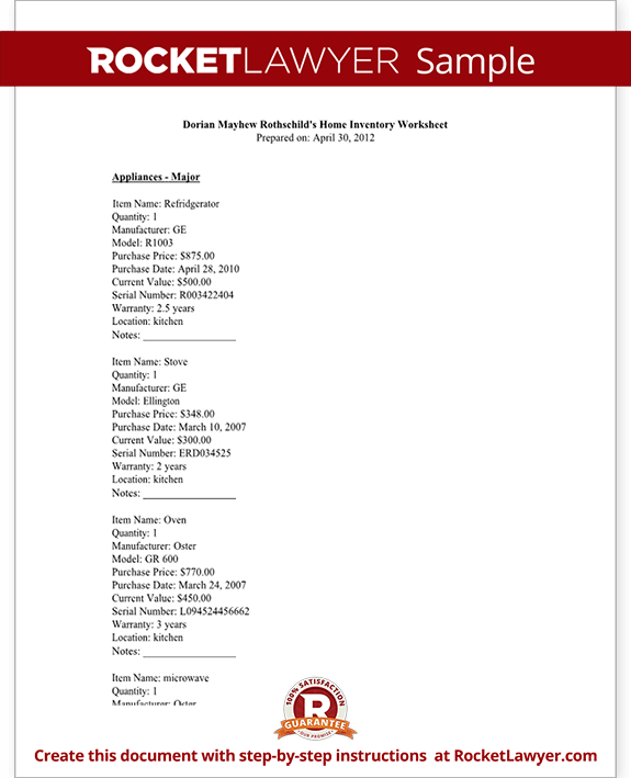 Home Inventory Worksheet (template With Sample)
