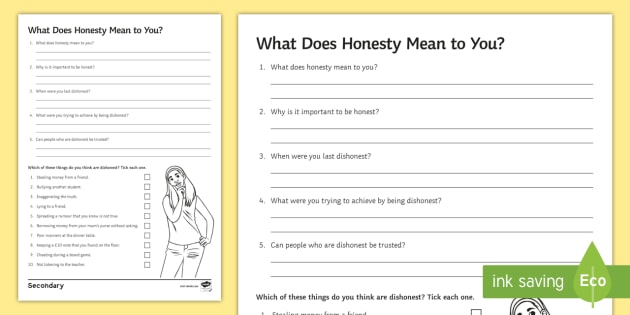 Honesty Worksheet   Activity Sheet