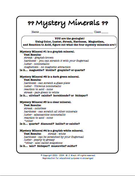 Identify Minerals Worksheet The Best Worksheets Image Collection