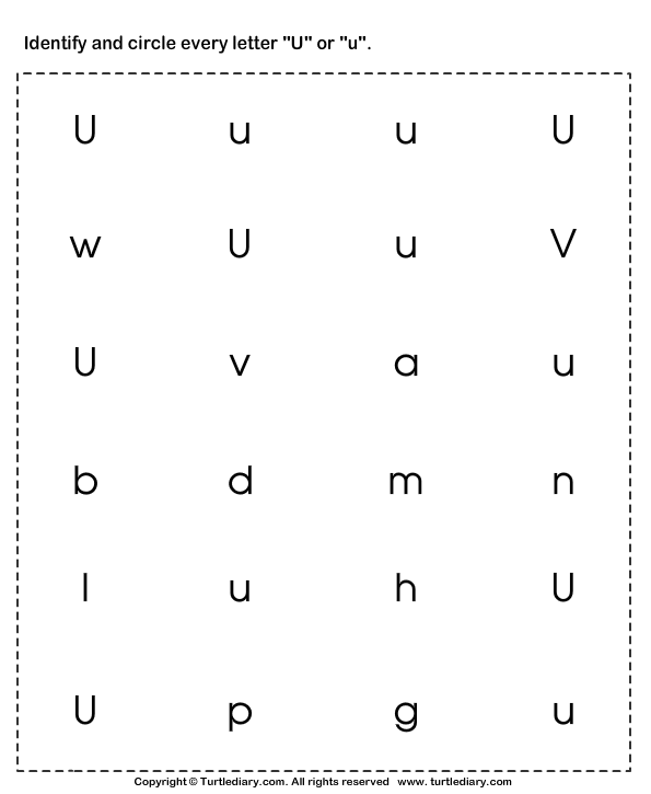 Identifying Lowercase And Uppercase Letter U Worksheet