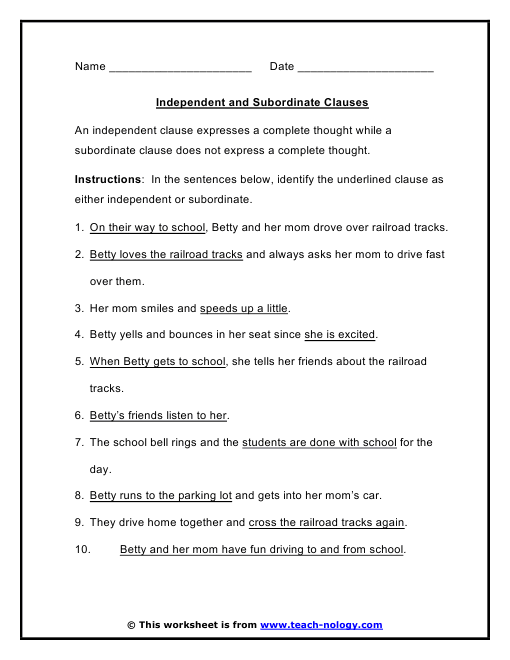 Independent And Dependent Clauses Worksheet  994725