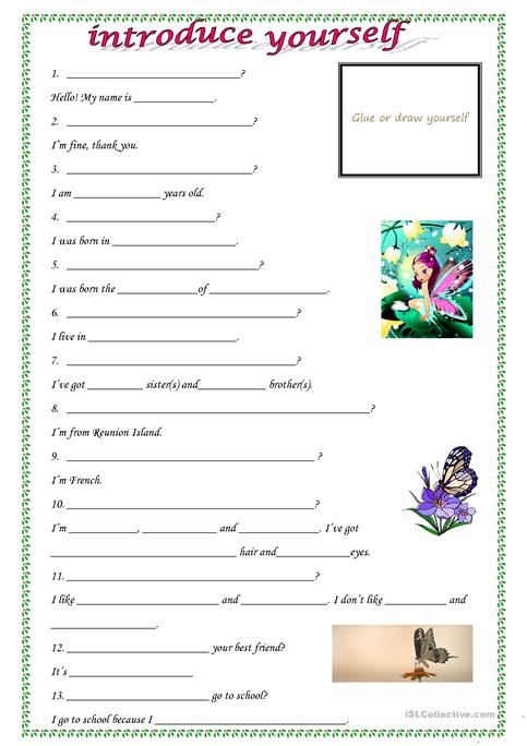 Introduce Yourself Worksheet