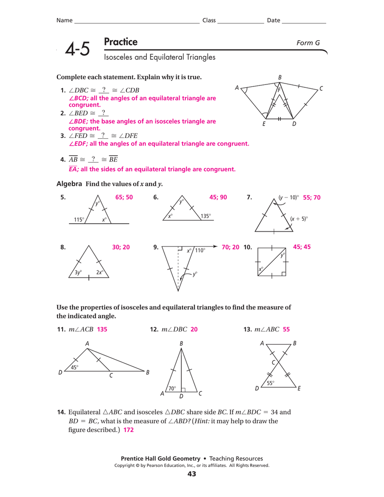 Isosceles And Equilateral Triangles Worksheet Answer Key The Best