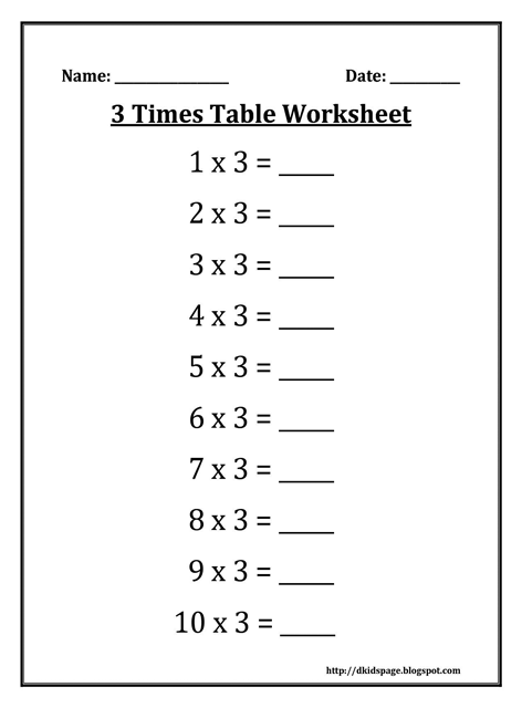 Kids Page 3 Times Multiplication Table Worksheet 3 Multiplication