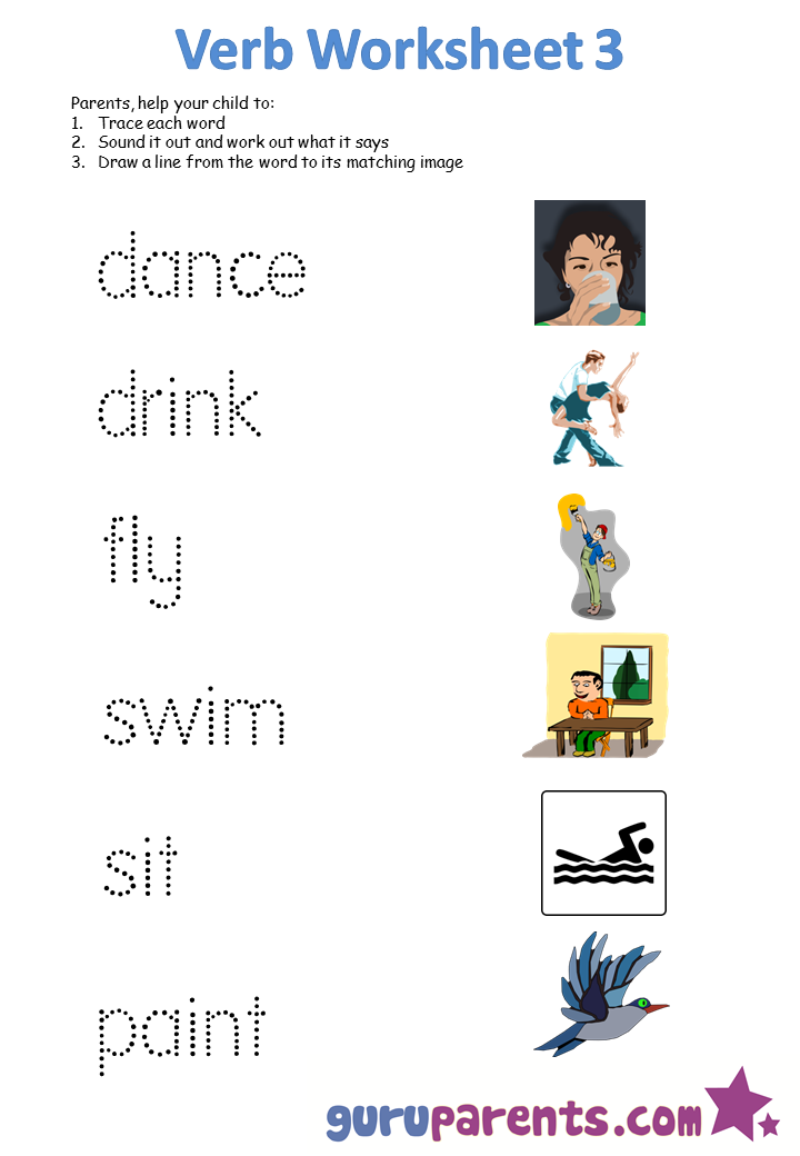 Kindergarten Action Verb Worksheets 570183